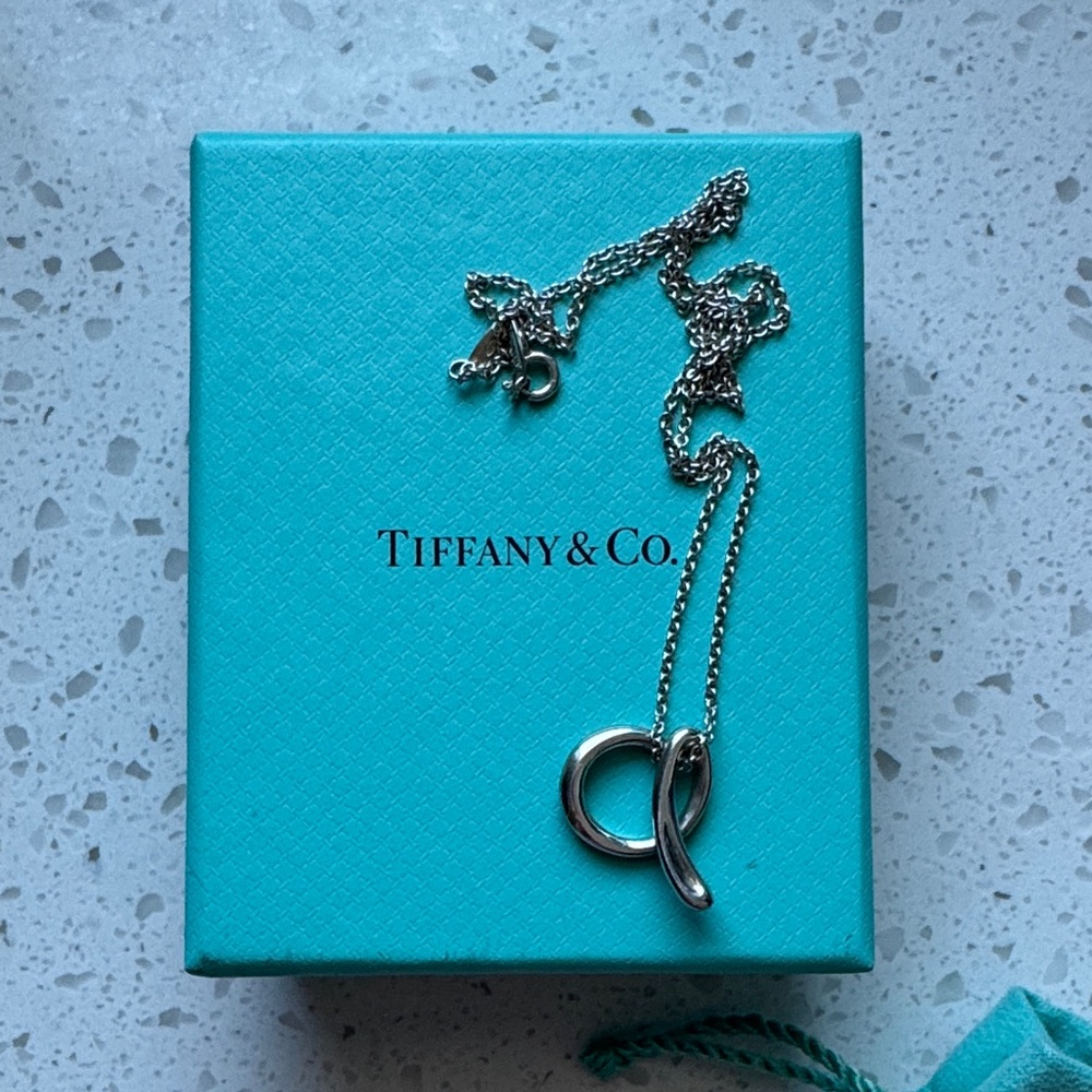 Tiffany & Co. Silver Elsa Peretti Initial Necklace Letter A